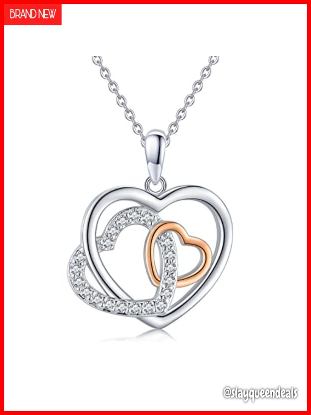 925 Sterling Silver Three Heart Pendant Necklace 18" Women Grandmother Mom Gift